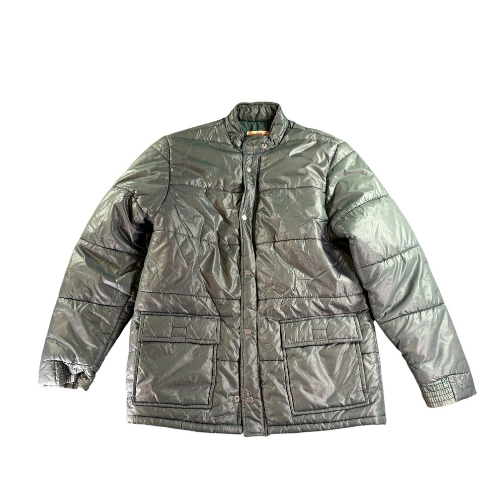 Vintage Montgomery Ward Puffer Jacket Mens Large Green Quilted Snap Front 1980s